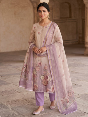 Peachmode Purple Unstitched Dress Material - Image 2