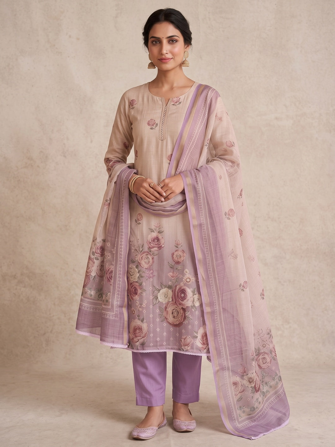 Peachmode Purple Unstitched Dress Material - Image 4