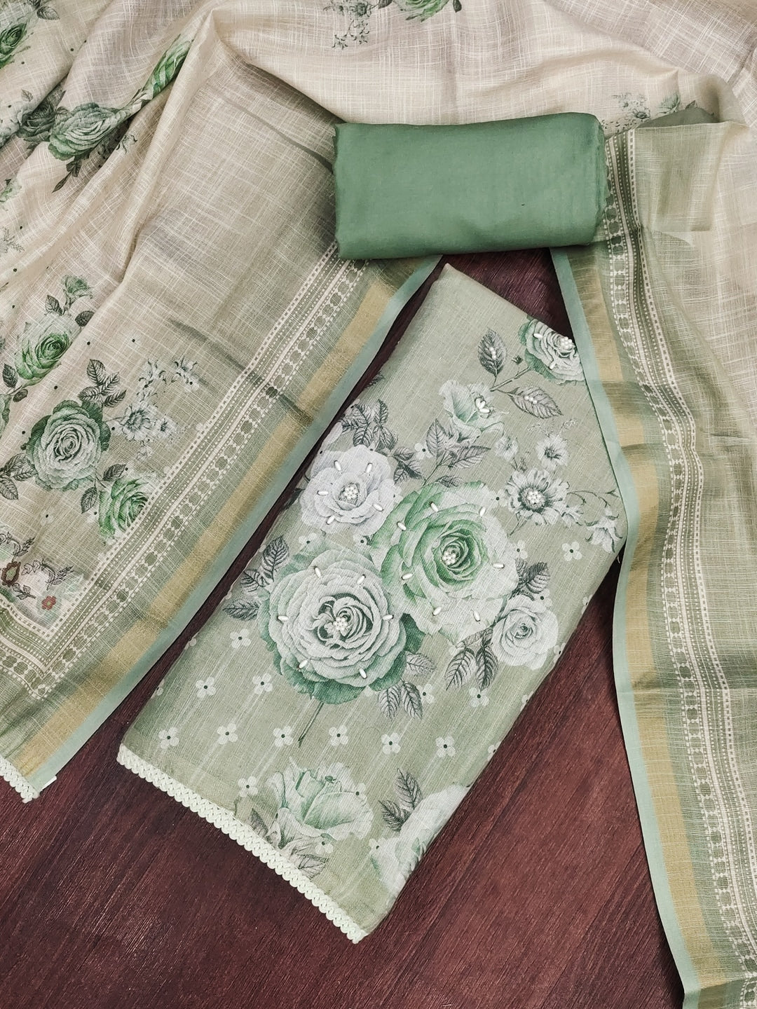 Peachmode Green Unstitched Dress Material - Image 1