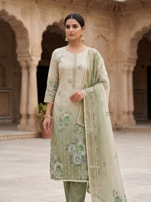 Peachmode Green Unstitched Dress Material - Image 2