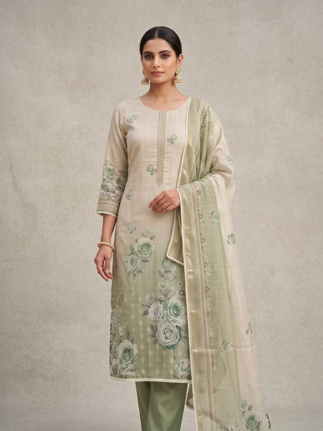 Peachmode Green Unstitched Dress Material - Image 4