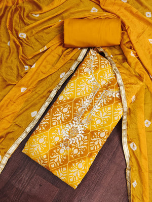 Peachmode Mustard Unstitched Dress Material - Image 1
