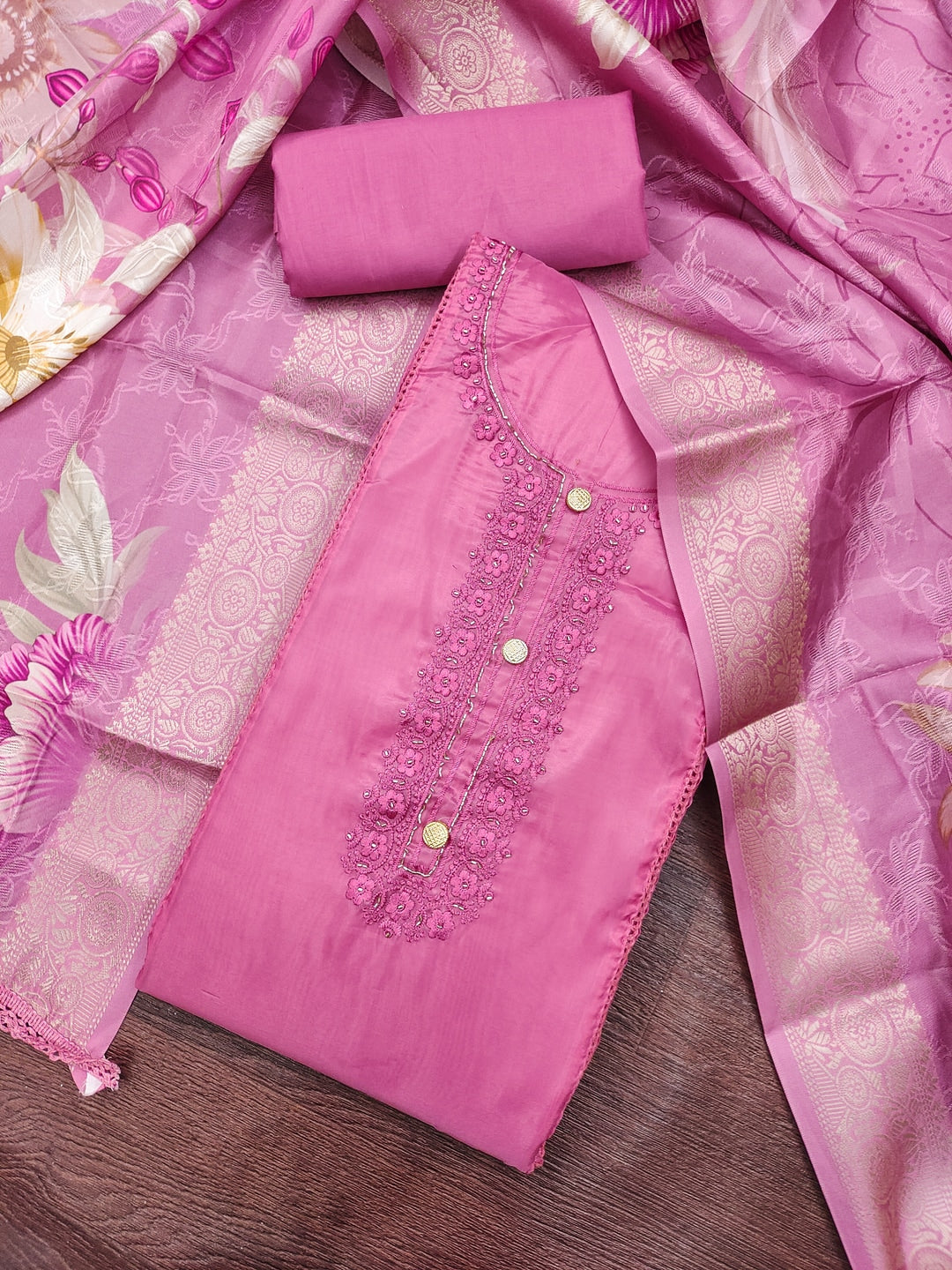 Peachmode Pink Unstitched Dress Material - Image 1