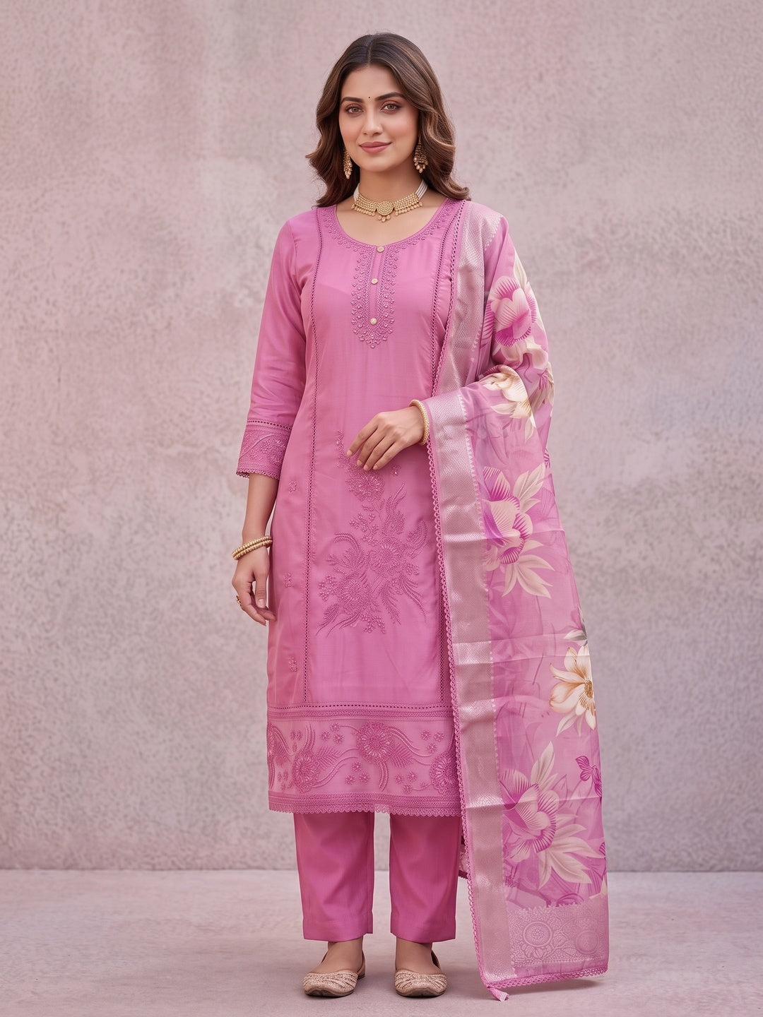 Peachmode Pink Unstitched Dress Material - Image 4