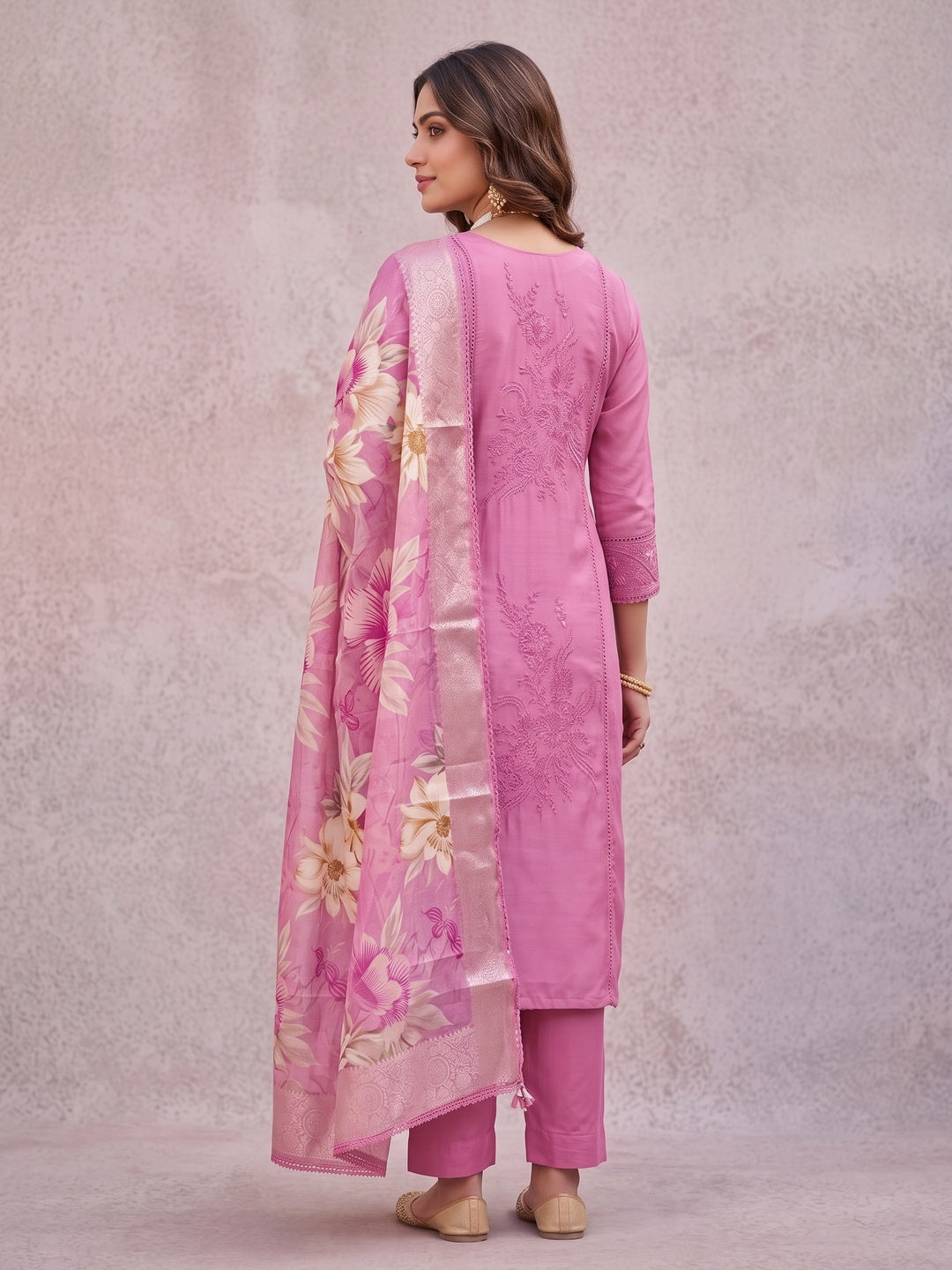 Peachmode Pink Unstitched Dress Material - Image 5