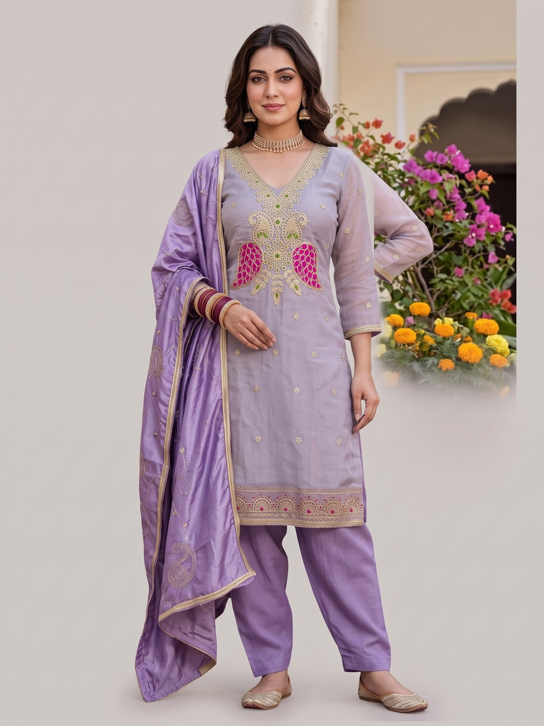 Peachmode Purple Unstitched Dress Material - Image 4