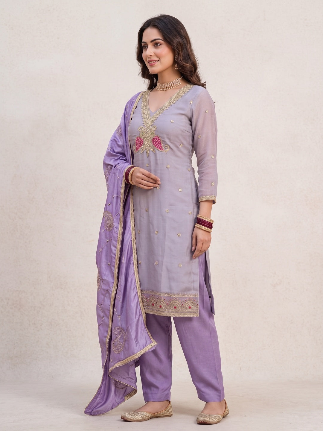 Peachmode Purple Unstitched Dress Material - Image 5