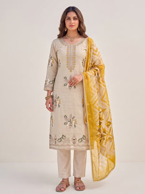 Peachmode Yellow Unstitched Dress Material - Image 2