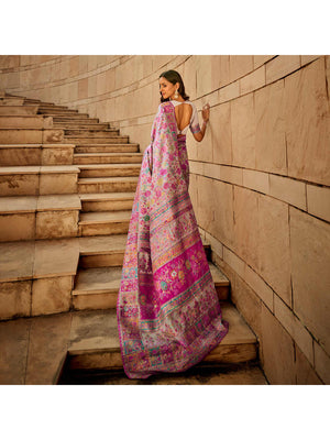 Cream Floral Woven Pure Cotton Saree - Image 2