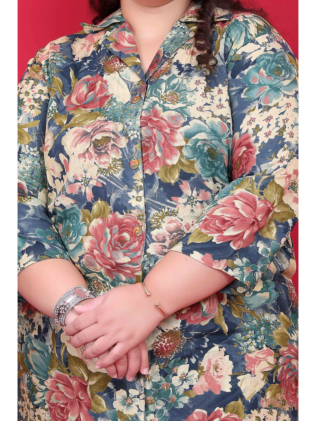 Blue Floral Printed Rayon Co-Ord Set - Image 5