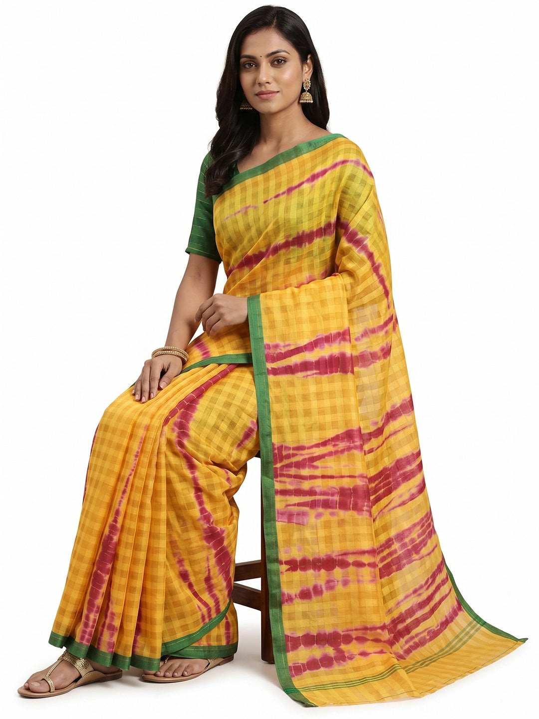 Yellow Casual Wear Printed Cotton Silk Saree - Image 5