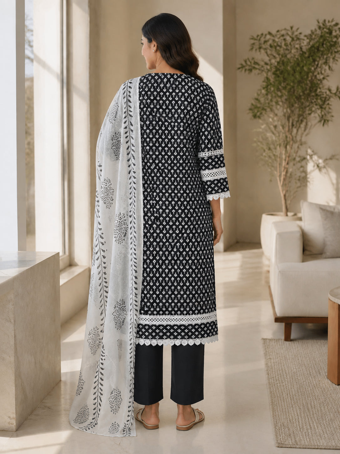 Peachmode Black Pure Cotton Floral Printed Salwar Suit - Image 4