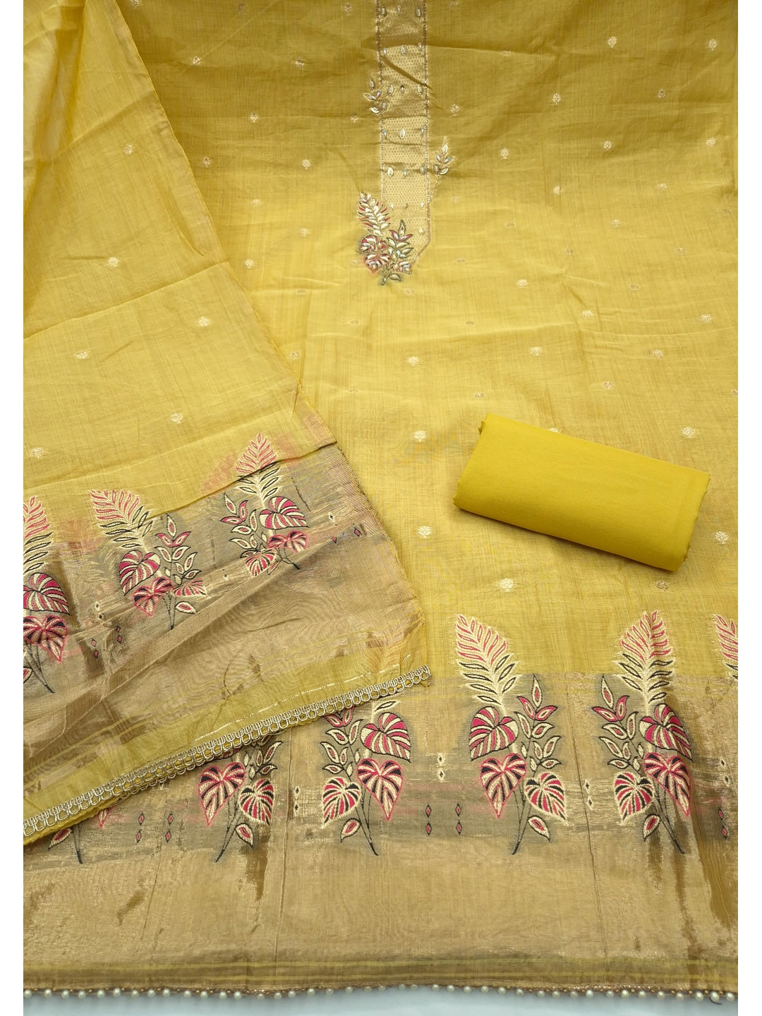 Peachmode Yellow Unstitched Dress Material - Image 1