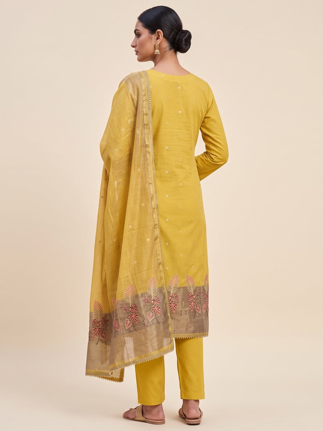 Peachmode Yellow Unstitched Dress Material - Image 5