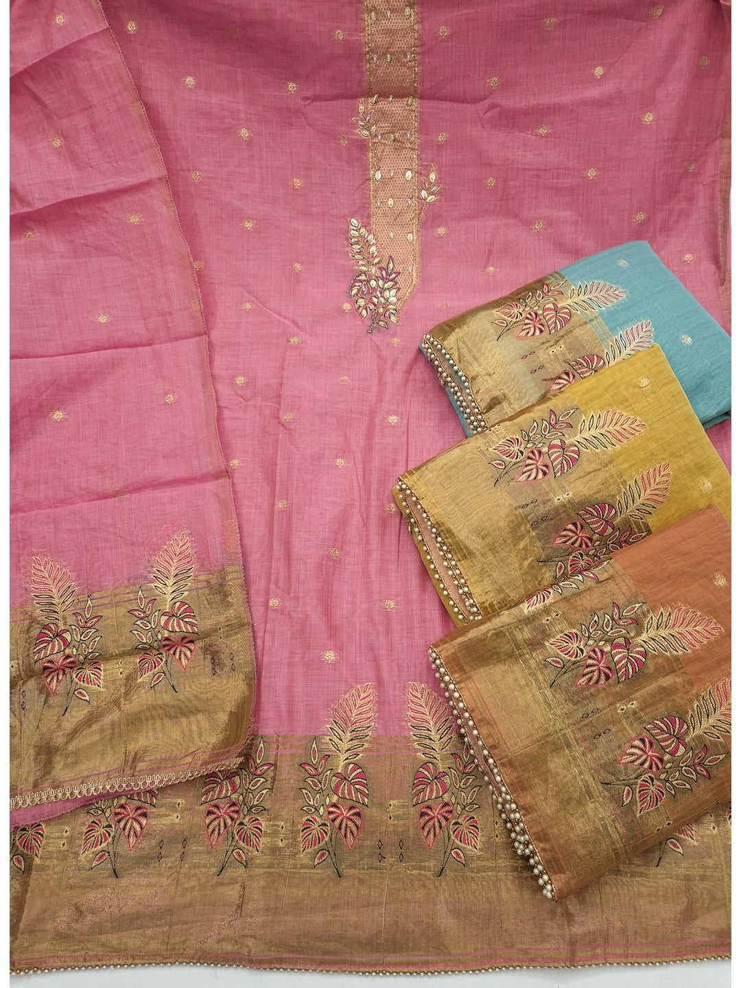 Peachmode Pink Unstitched Dress Material - Image 1