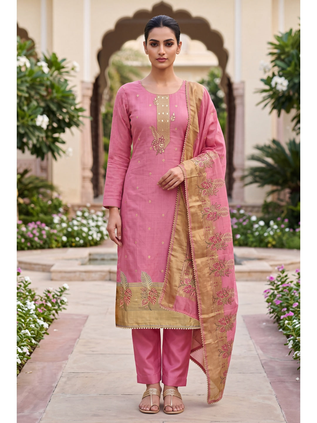 Peachmode Pink Unstitched Dress Material - Image 3