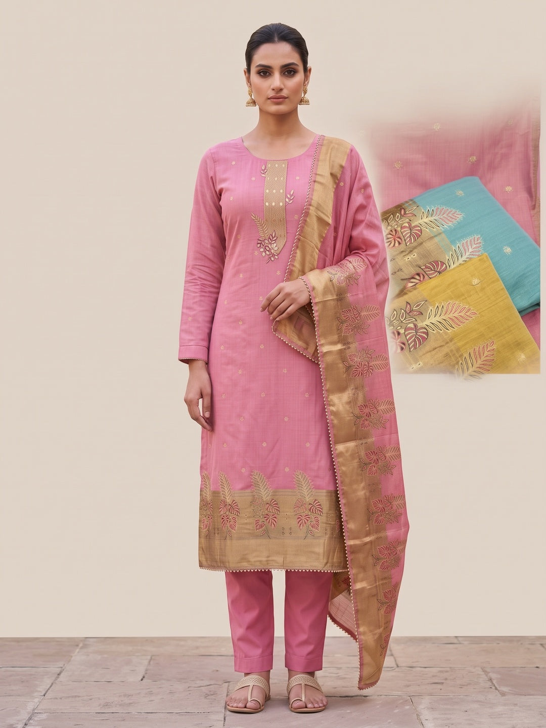 Peachmode Pink Unstitched Dress Material - Image 4