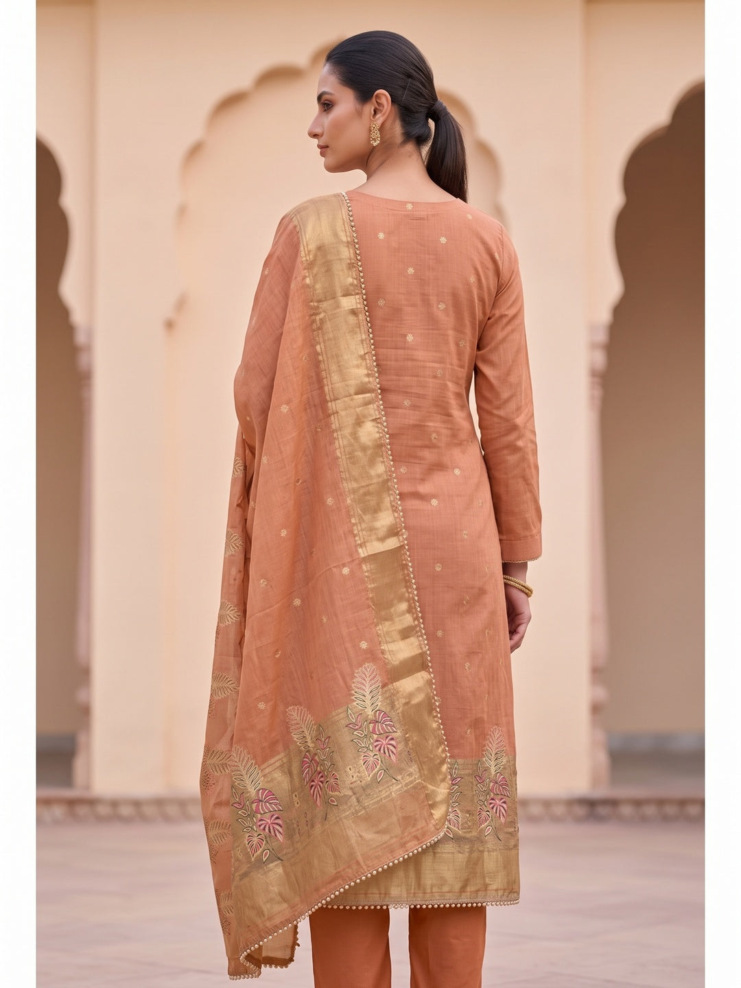 Peachmode Orange Unstitched Dress Material - Image 5