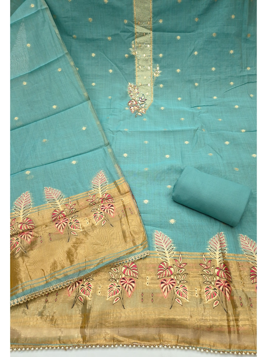 Peachmode Turquoise Unstitched Dress Material - Image 1