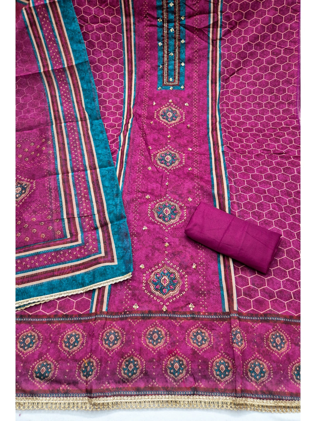 Peachmode Magenta Unstitched Dress Material - Image 1