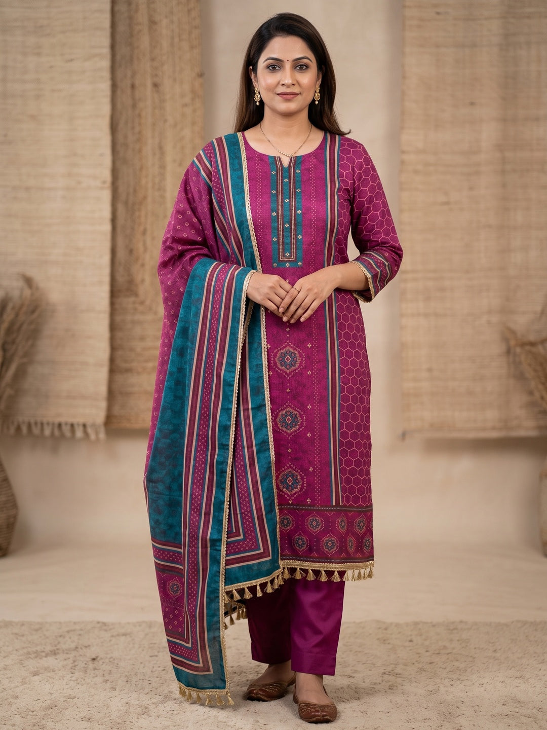 Peachmode Magenta Unstitched Dress Material - Image 2