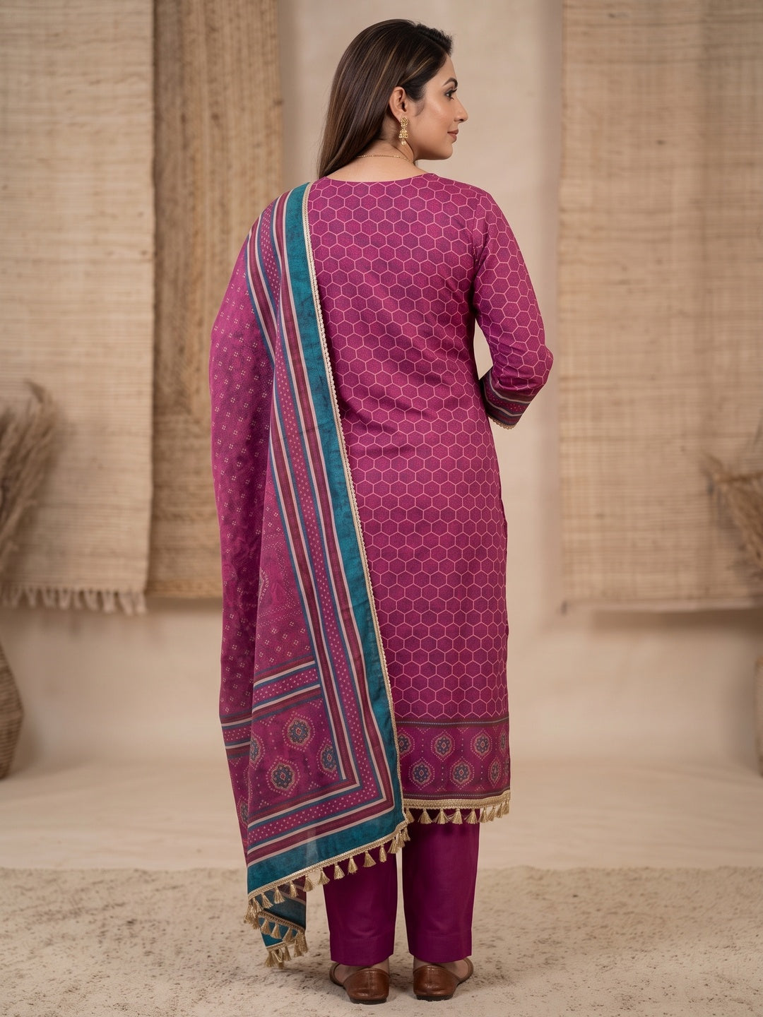 Peachmode Magenta Unstitched Dress Material - Image 5