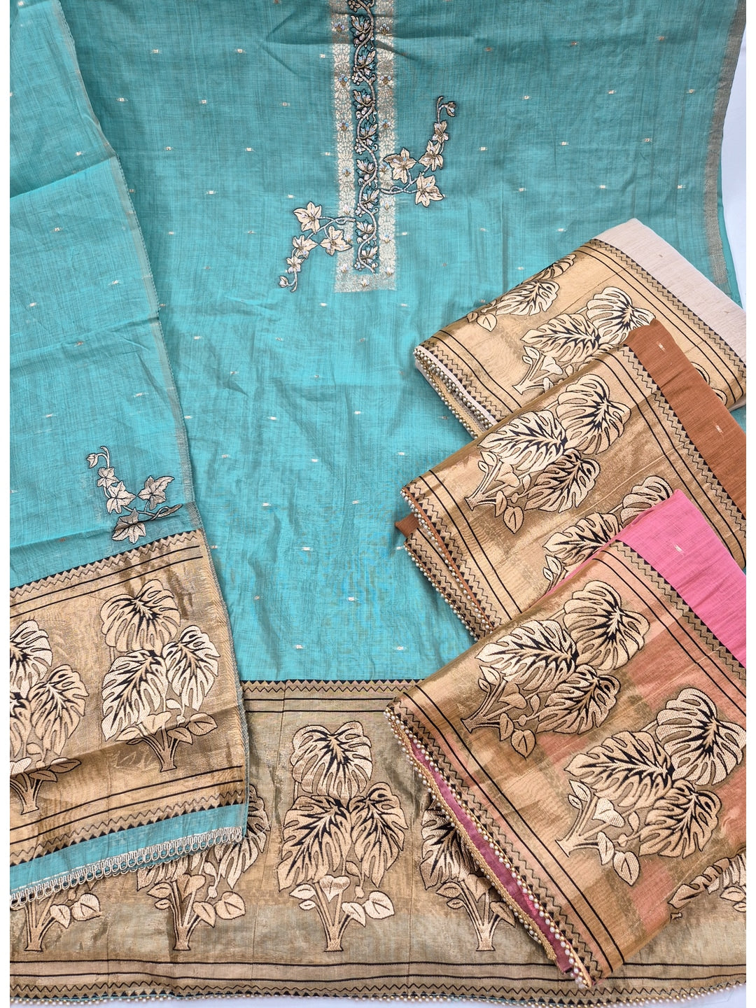Peachmode Turquoise Unstitched Dress Material - Image 1
