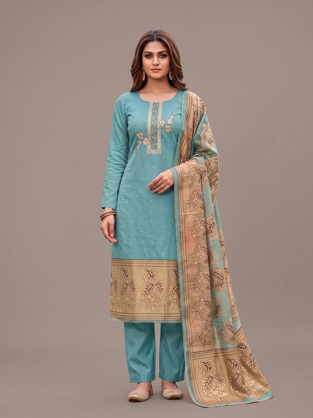 Peachmode Turquoise Unstitched Dress Material - Image 4