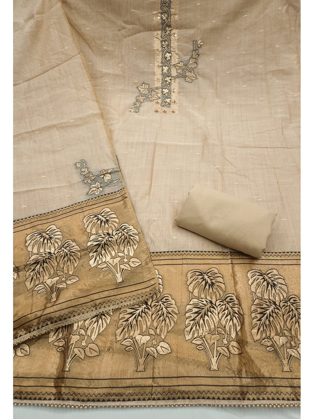 Peachmode Chikoo Unstitched Dress Material - Image 1