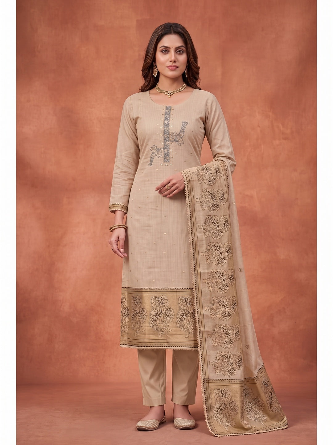 Peachmode Chikoo Unstitched Dress Material - Image 4