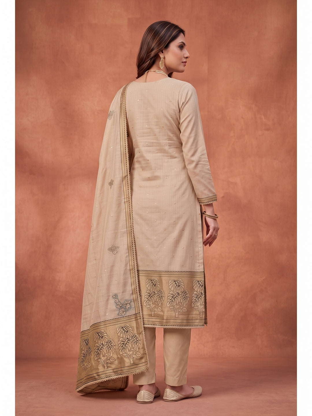 Peachmode Chikoo Unstitched Dress Material - Image 5