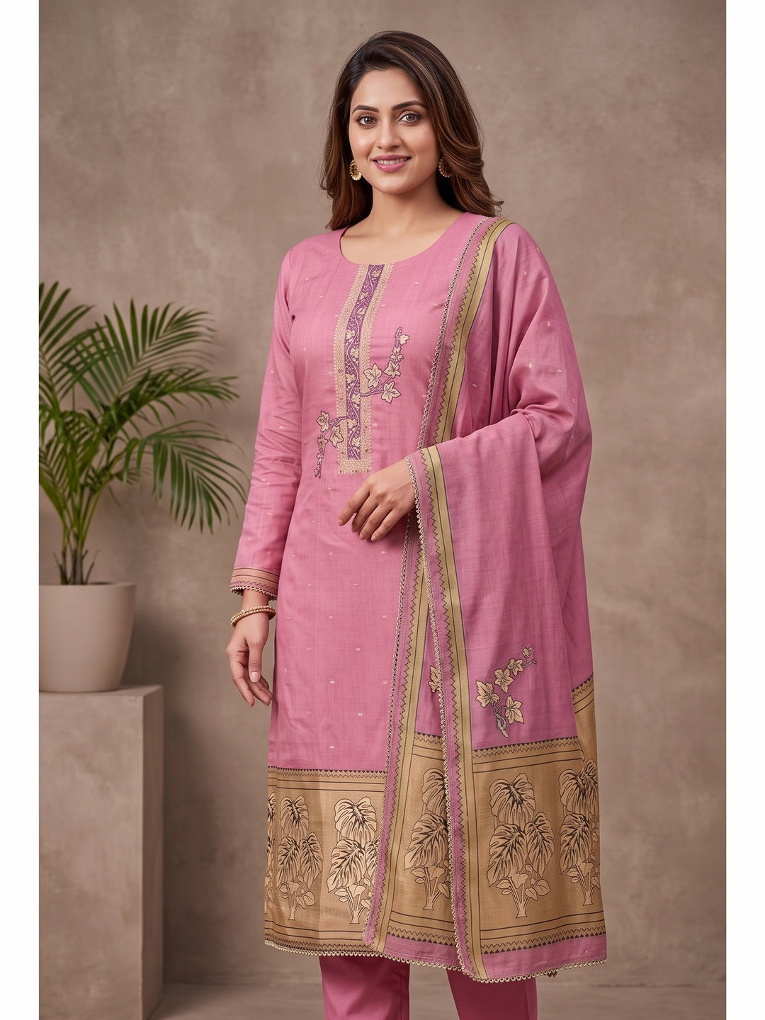 Peachmode Pink Unstitched Dress Material - Image 2