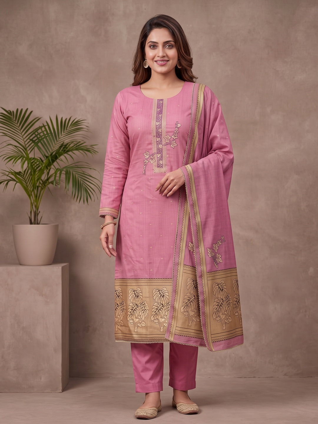 Peachmode Pink Unstitched Dress Material - Image 4