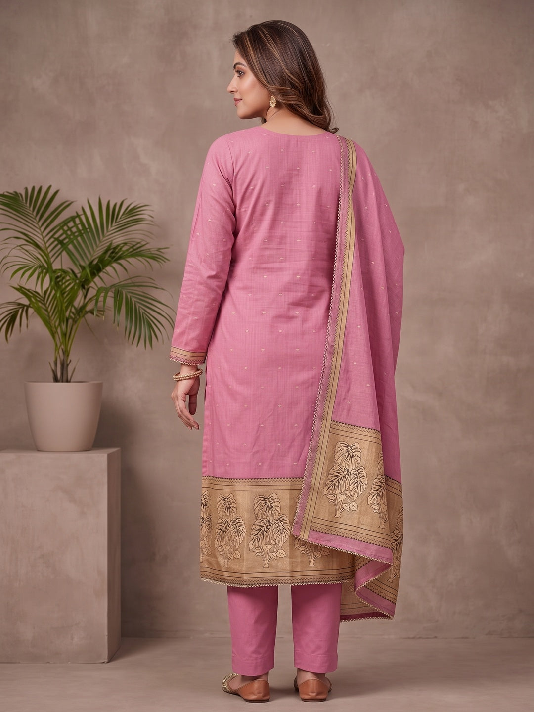 Peachmode Pink Unstitched Dress Material - Image 5