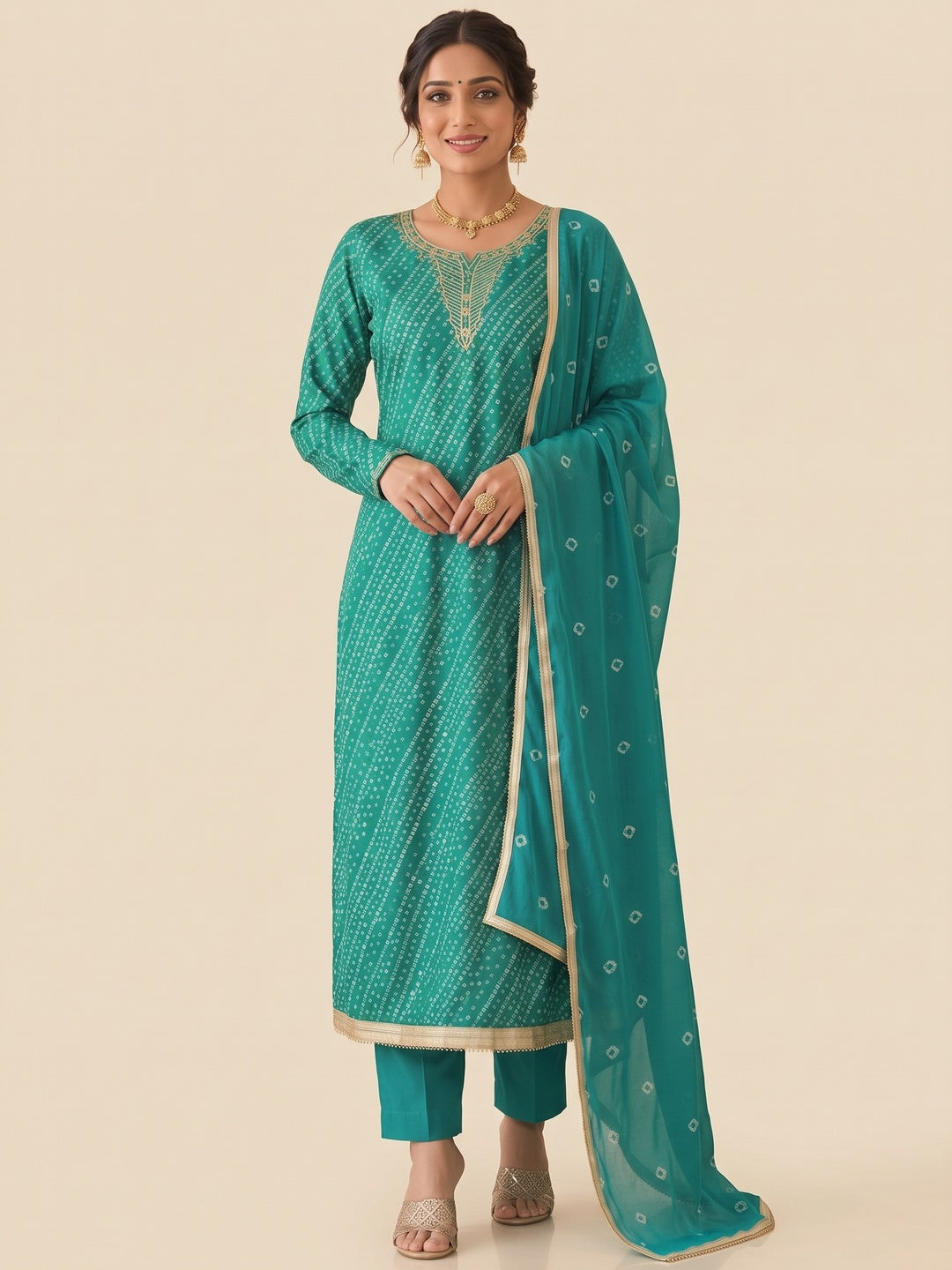 Peachmode Green Unstitched Dress Material - Image 4