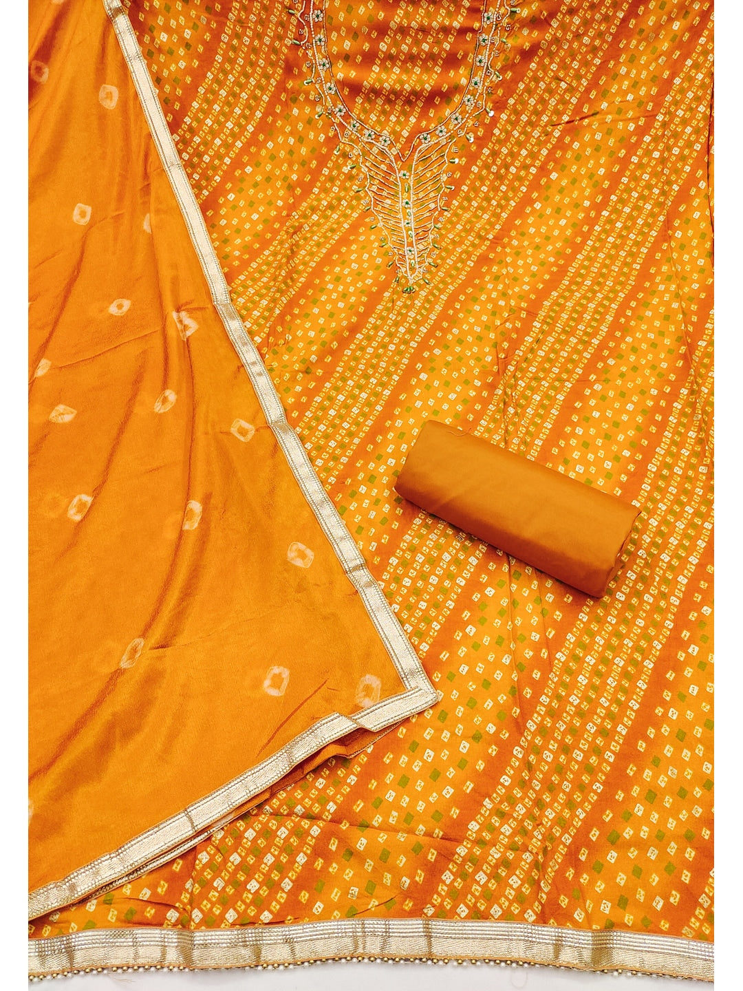Peachmode Mustard Unstitched Dress Material - Image 1