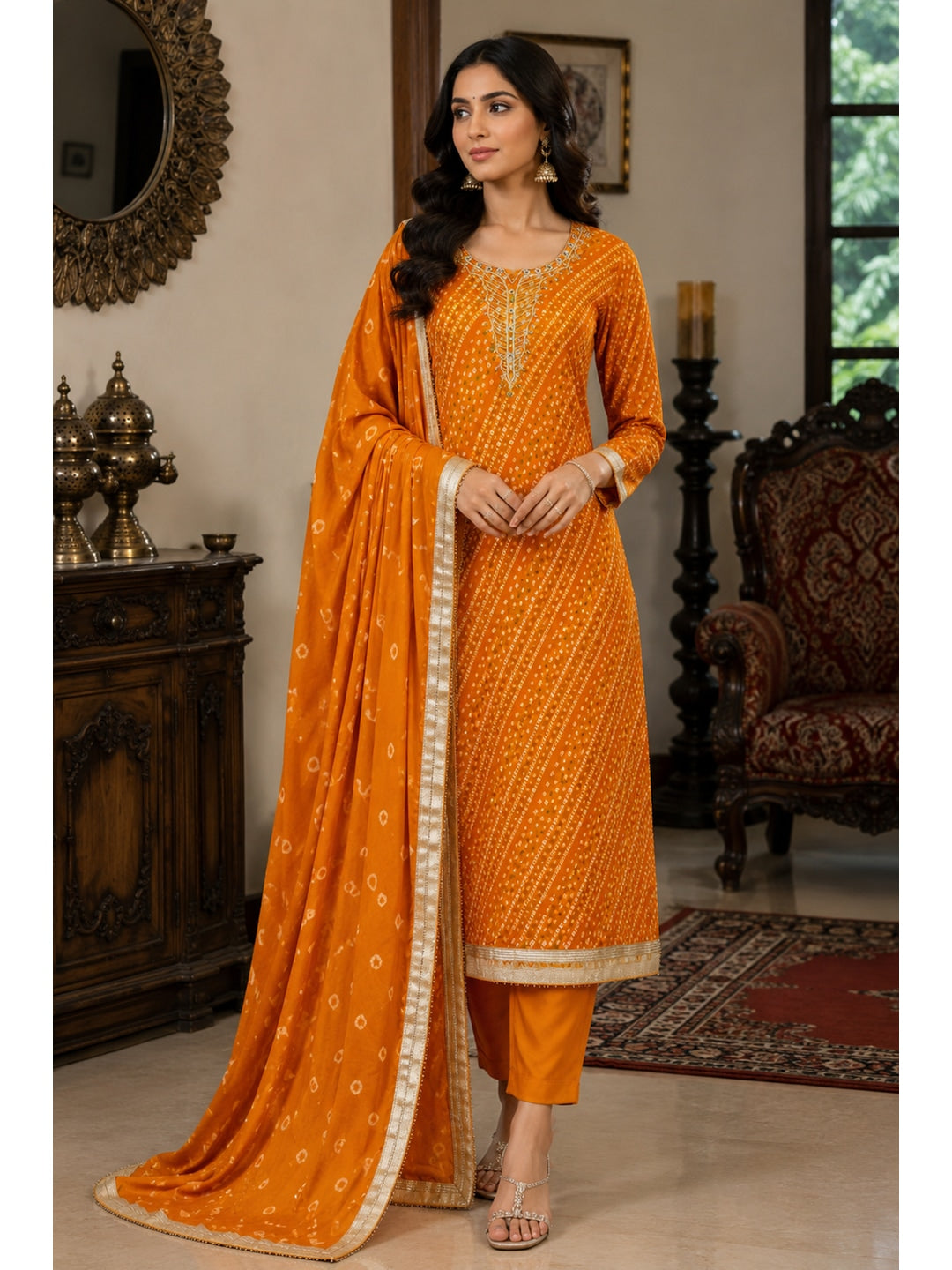 Peachmode Mustard Unstitched Dress Material - Image 3