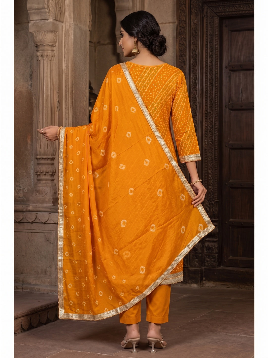 Peachmode Mustard Unstitched Dress Material - Image 5