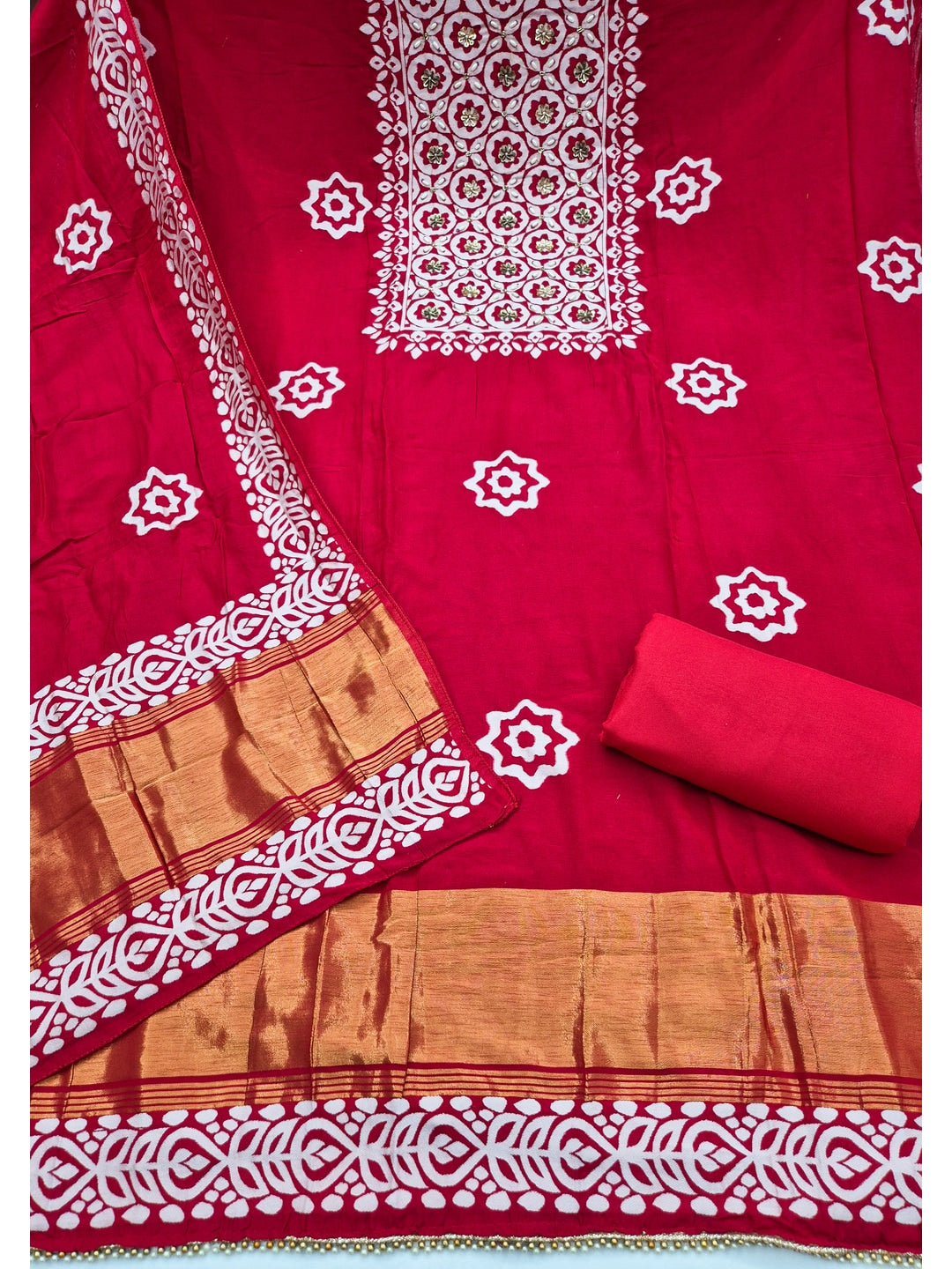 Peachmode Red Unstitched Dress Material - Image 1