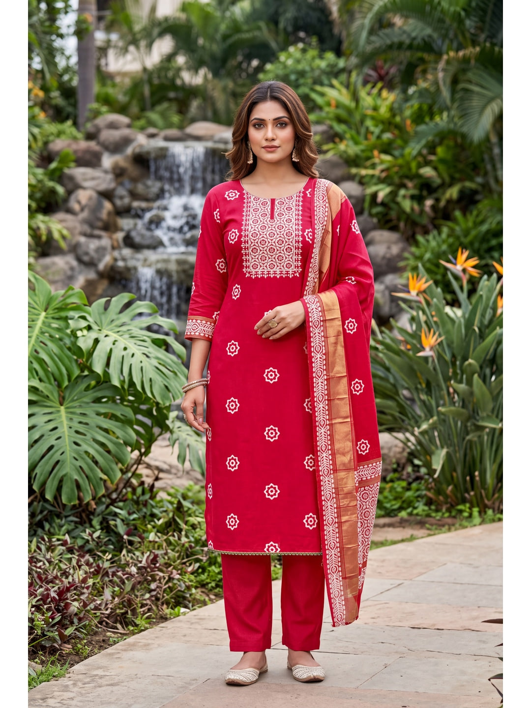 Peachmode Red Unstitched Dress Material - Image 3