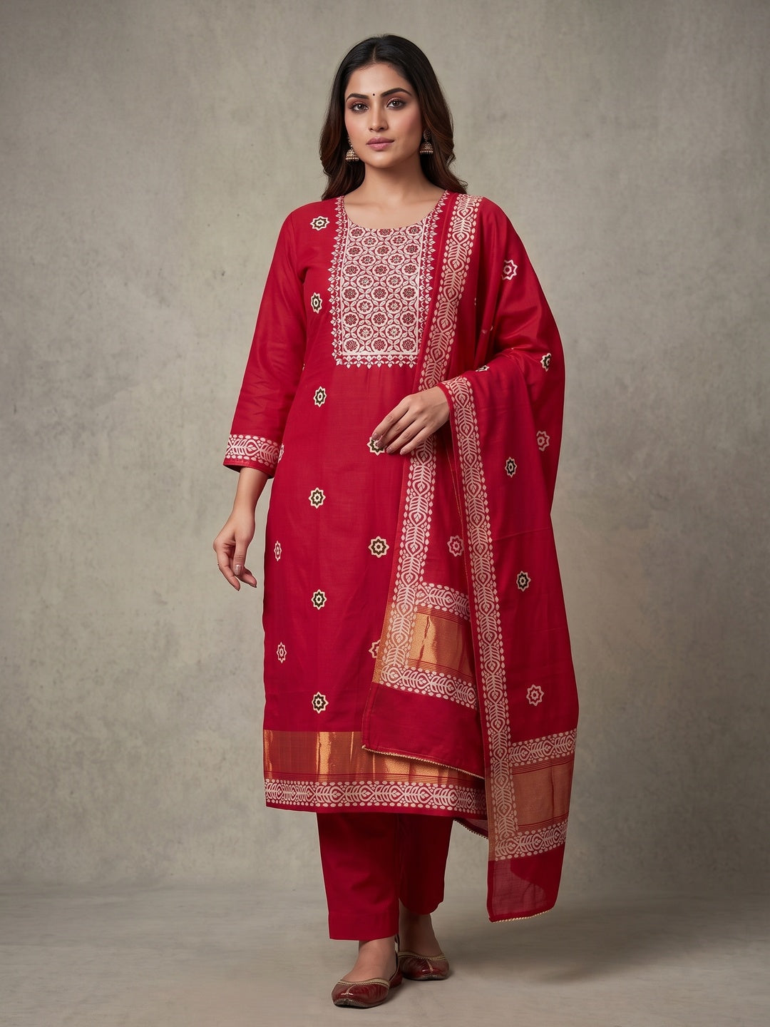 Peachmode Red Unstitched Dress Material - Image 4