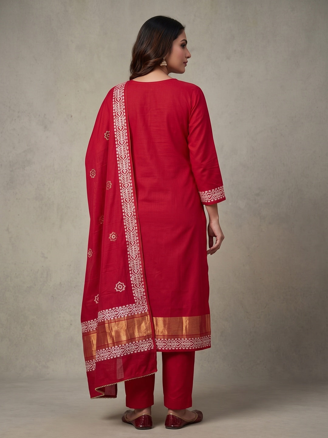 Peachmode Red Unstitched Dress Material - Image 5