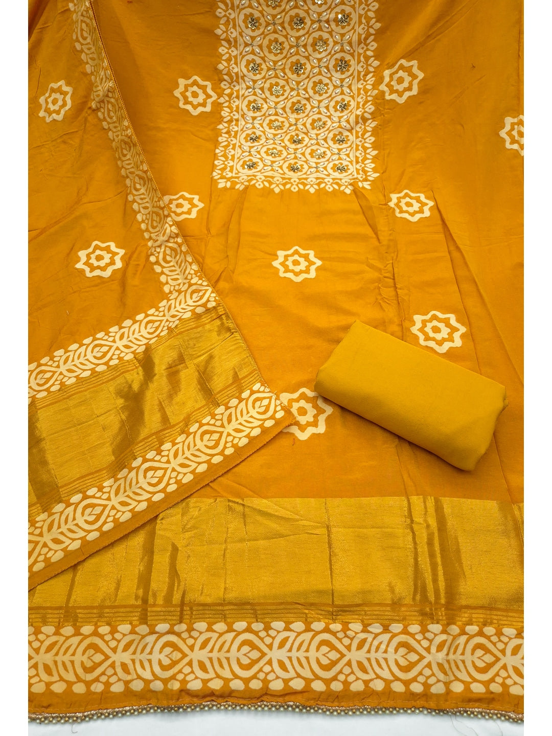 Peachmode Mustard Unstitched Dress Material - Image 1