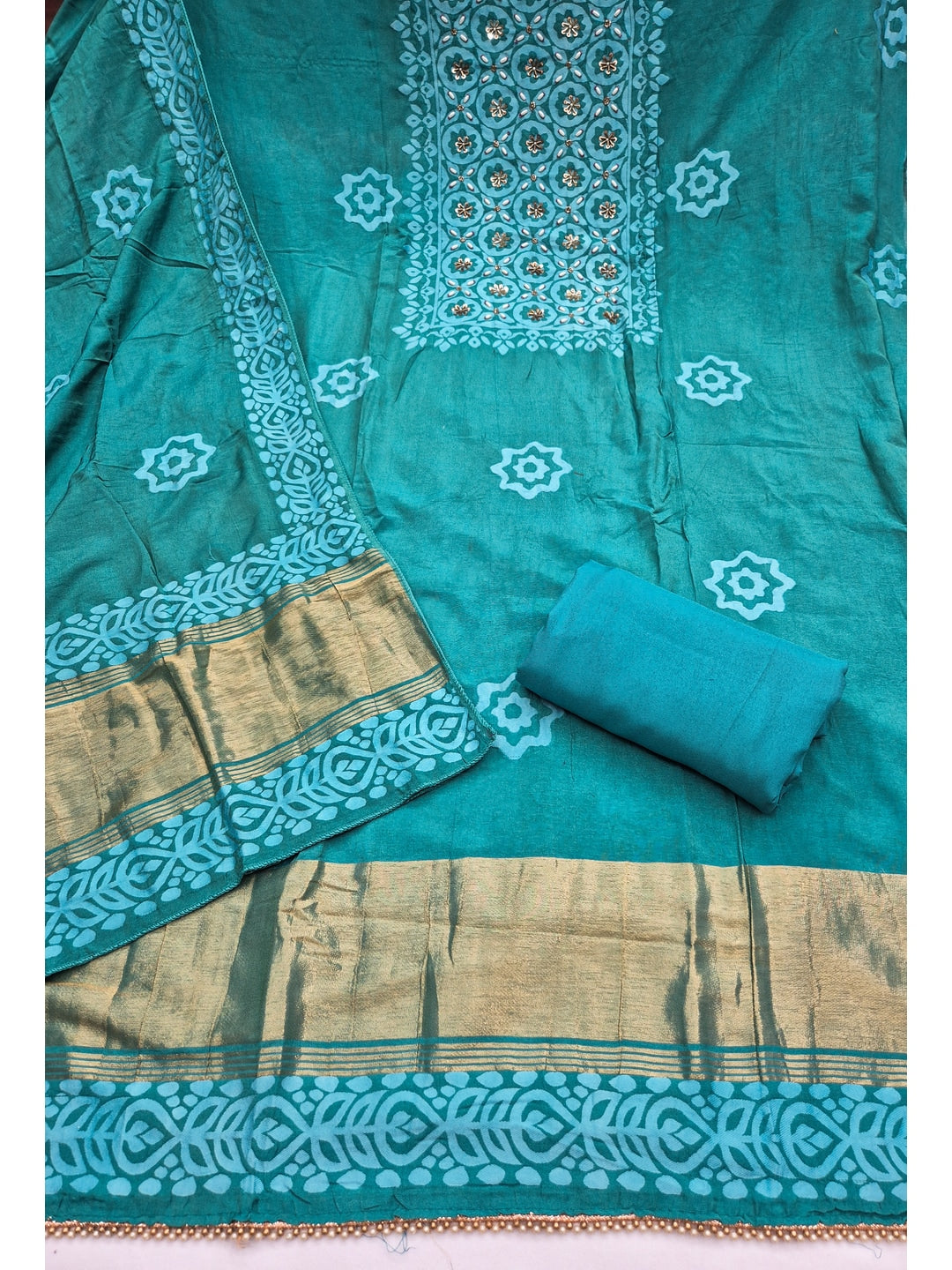 Peachmode Turquoise Unstitched Dress Material - Image 1