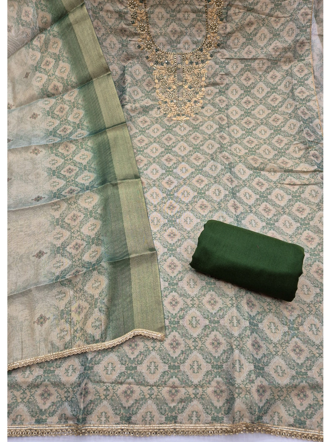 Peachmode Green Unstitched Dress Material - Image 1