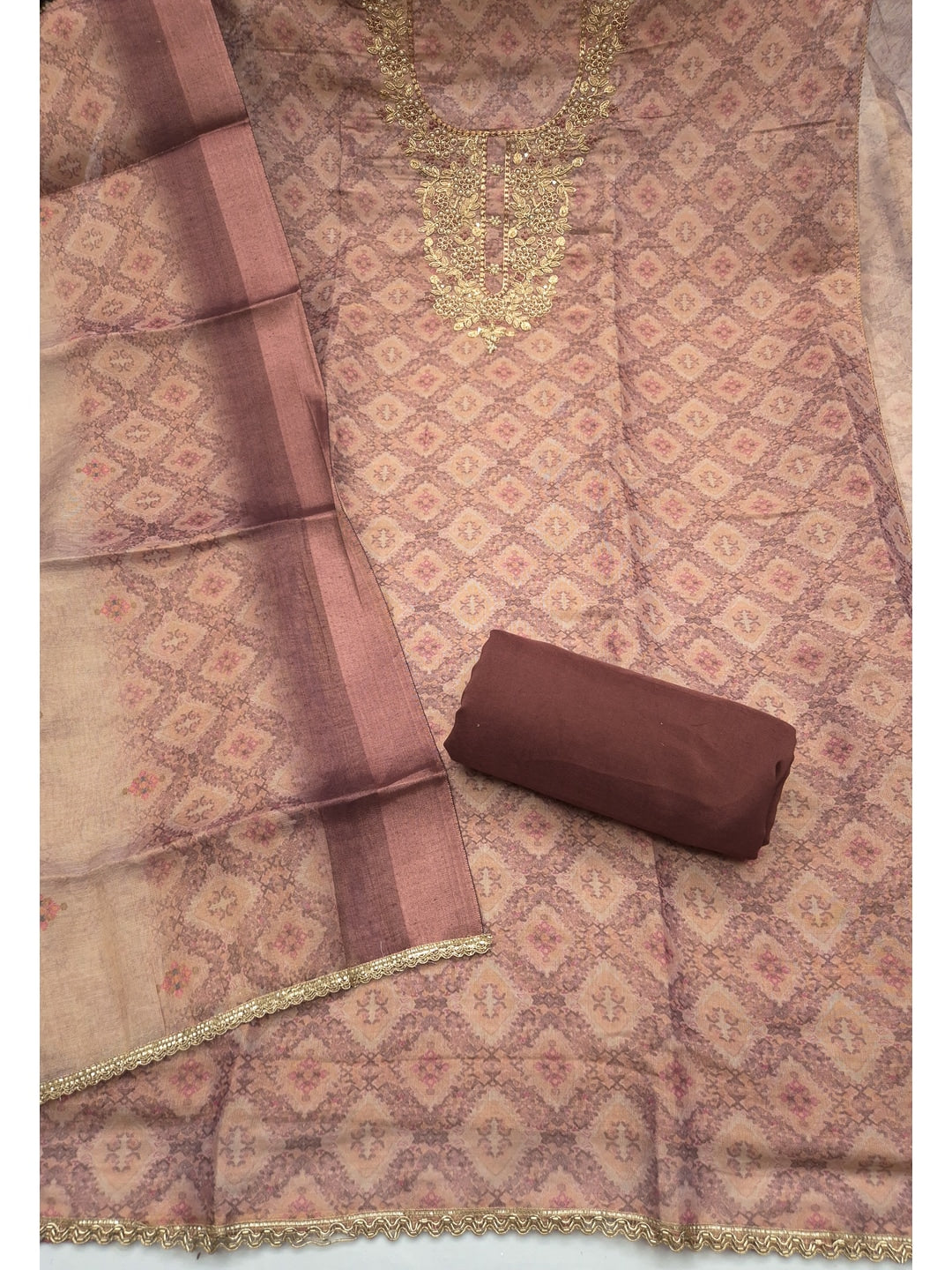 Peachmode Peach Unstitched Dress Material - Image 1