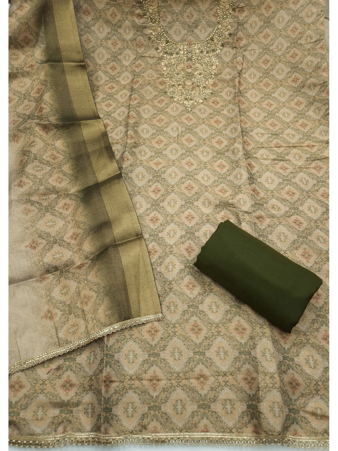 Peachmode Olive Unstitched Dress Material - Image 1