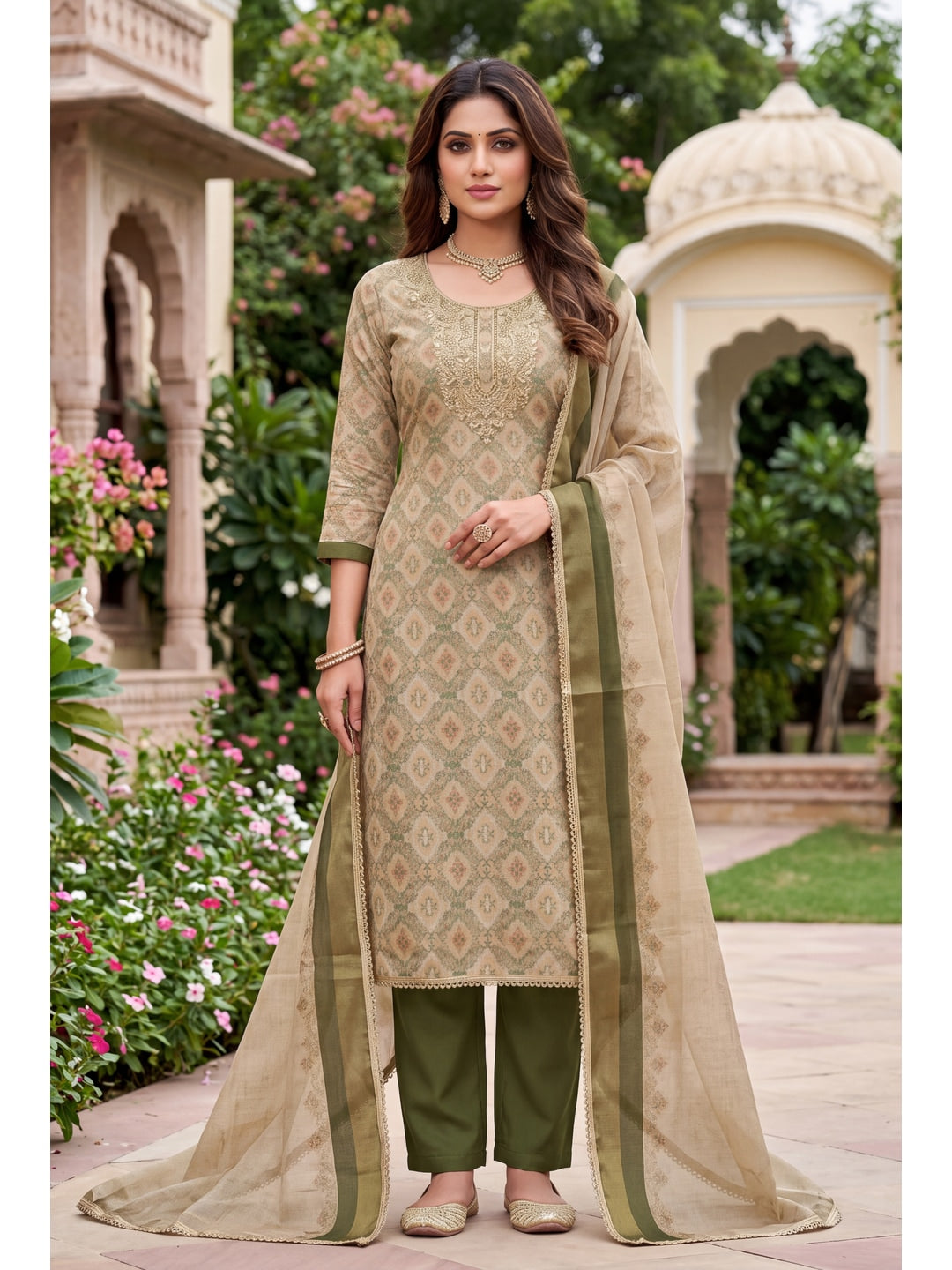 Peachmode Olive Unstitched Dress Material - Image 3