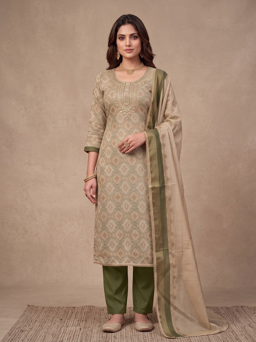 Peachmode Olive Unstitched Dress Material - Image 4