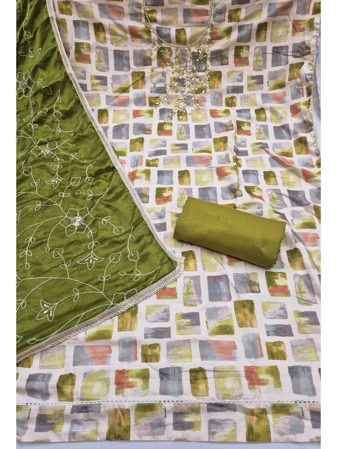 Peachmode Green Unstitched Dress Material - Image 1